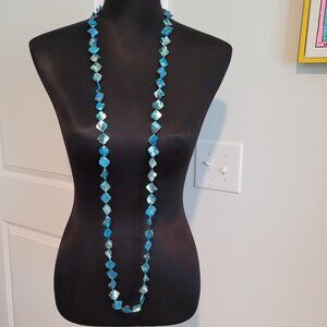 54 INCH LONG Vintage Turquoise Blue Beachy Lacquered Shell Necklace